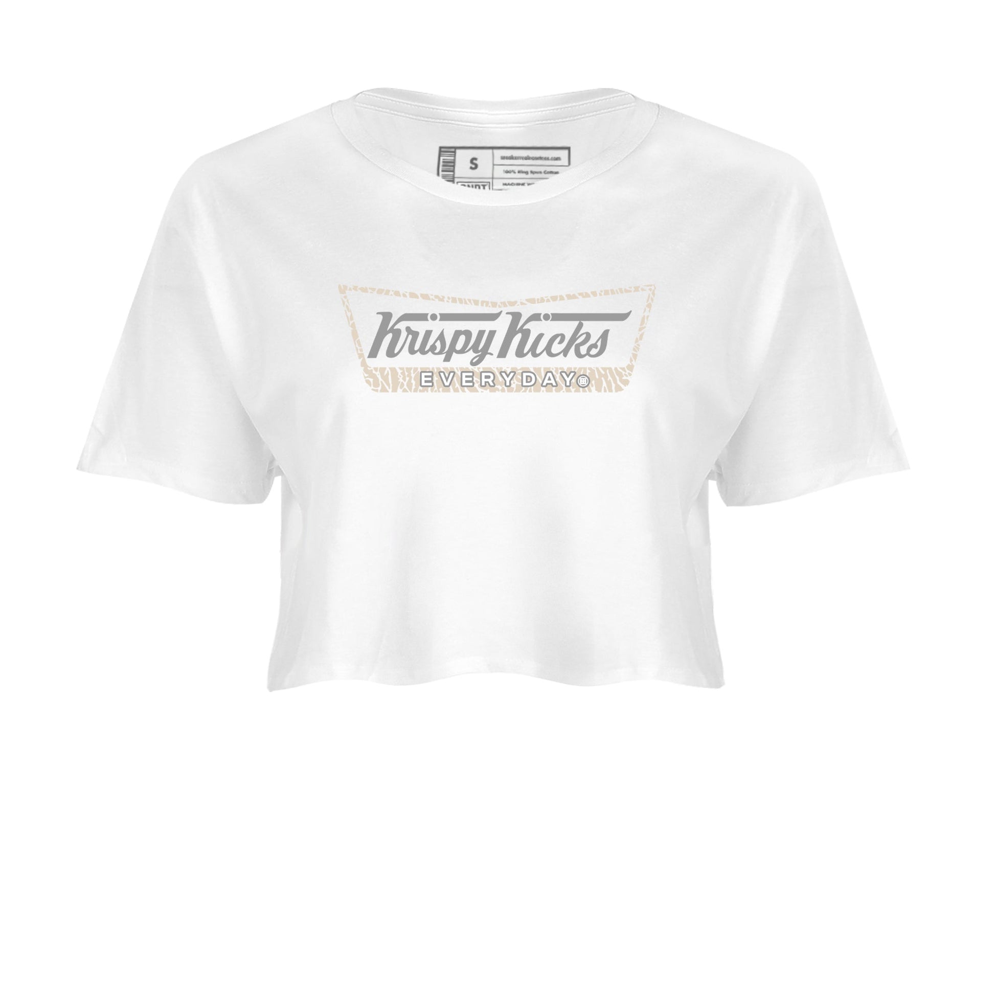 Krispy Kicks womens crop tee made to vibe with the Air Jordan 3 Pure Money sneakers — the perfect match in White 2.
