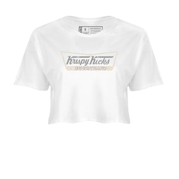 Krispy Kicks womens crop tee made to vibe with the Air Jordan 3 Pure Money sneakers — the perfect match in White 2.