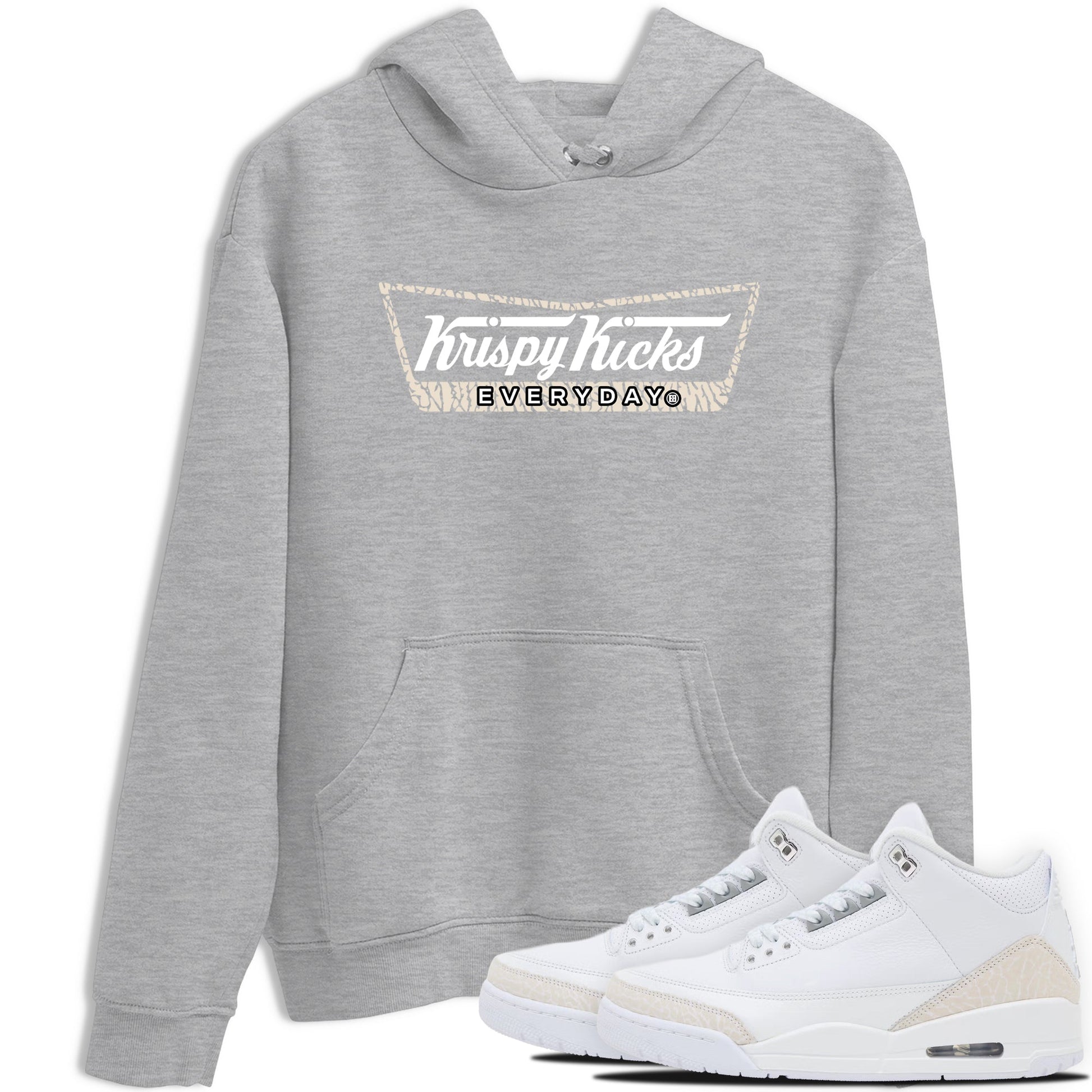 Krispy Kicks sneaker match t-shirt styled to complete your fit with the Air Jordan 3 Pure Money sneakers, shown in Heather Grey 1.