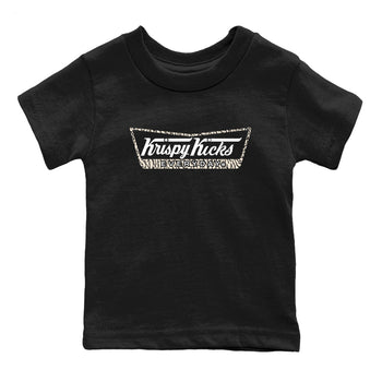 Krispy Kicks baby and kids t-shirt crafted for little sneakerheads to shine with the Air Jordan 3 Pure Money sneakers, displayed in Black 2.