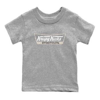 Krispy Kicks baby and kids t-shirt crafted for little sneakerheads to shine with the Air Jordan 3 Pure Money sneakers, displayed in Heather Grey 2.