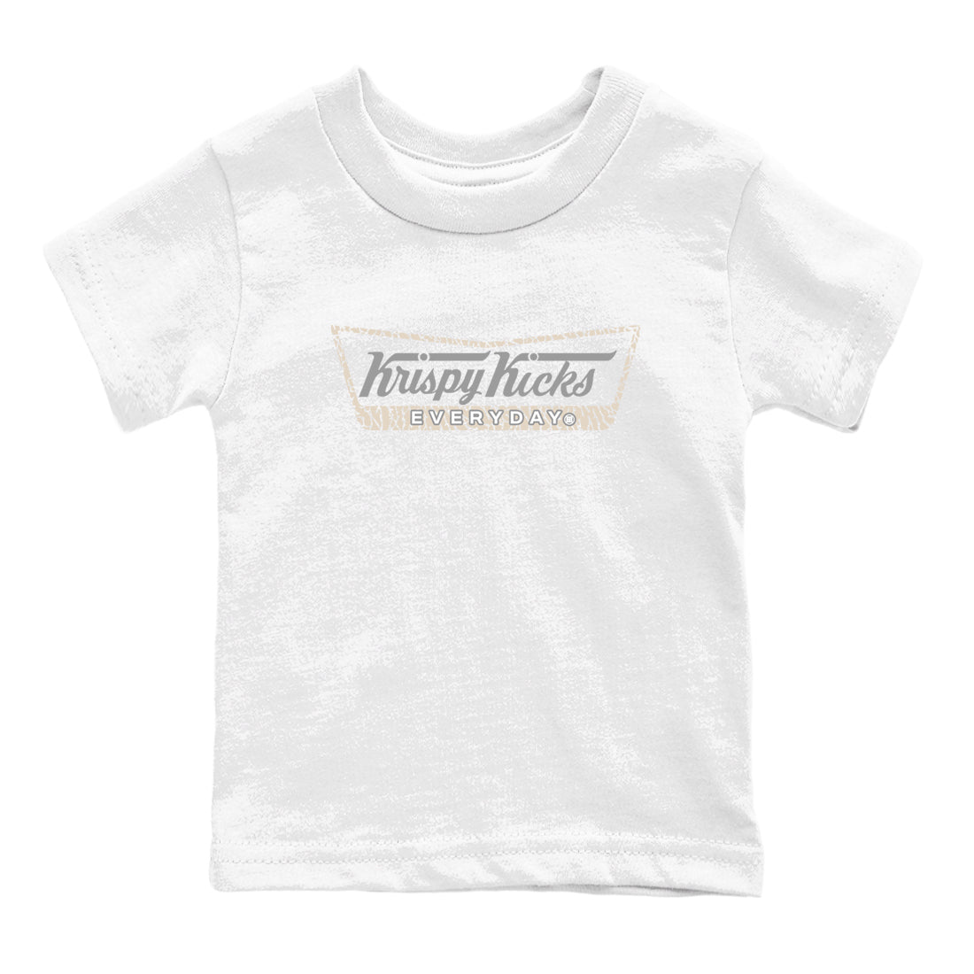 Krispy Kicks baby and kids t-shirt crafted for little sneakerheads to shine with the Air Jordan 3 Pure Money sneakers, displayed in White 2.