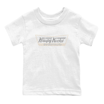 Krispy Kicks baby and kids t-shirt crafted for little sneakerheads to shine with the Air Jordan 3 Pure Money sneakers, displayed in White 2.