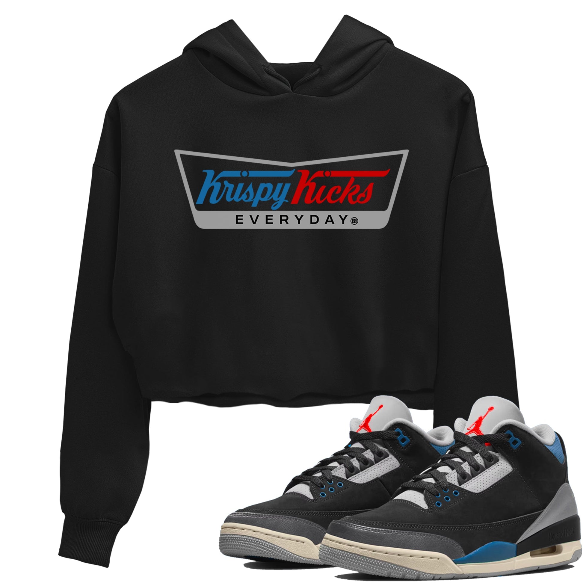 AJ3 Rare Air Graphic shirts Krispy Kicks shirts Air Jordan 3 Rare Air best t-shirts to wear with jordans SNRT Sneaker Tees unisex cotton Black 1 crop tee