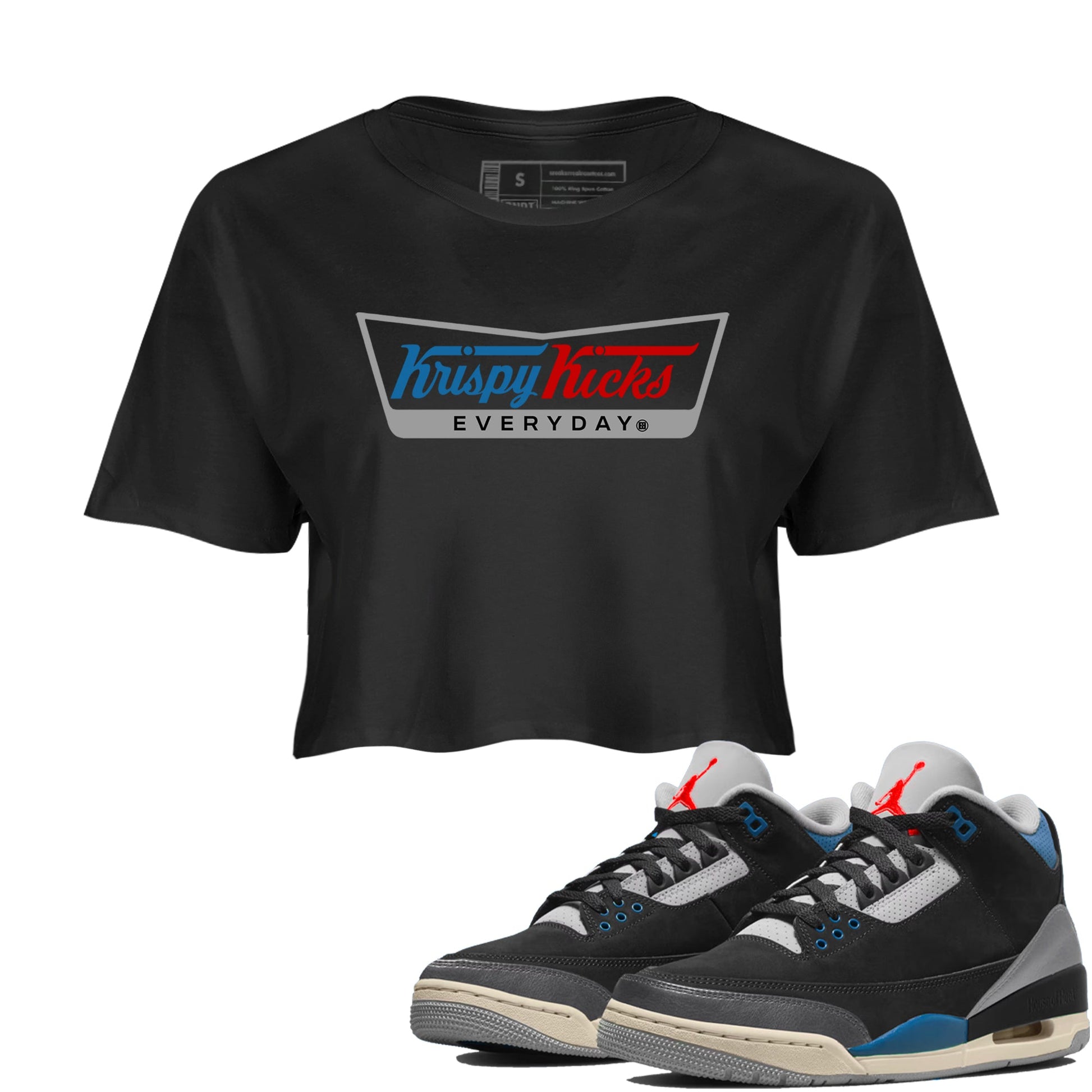 AJ3 Rare Air Graphic shirts Krispy Kicks shirts Air Jordan 3 Rare Air best t-shirts to wear with jordans SNRT Sneaker Tees unisex cotton Black 1 crop tee