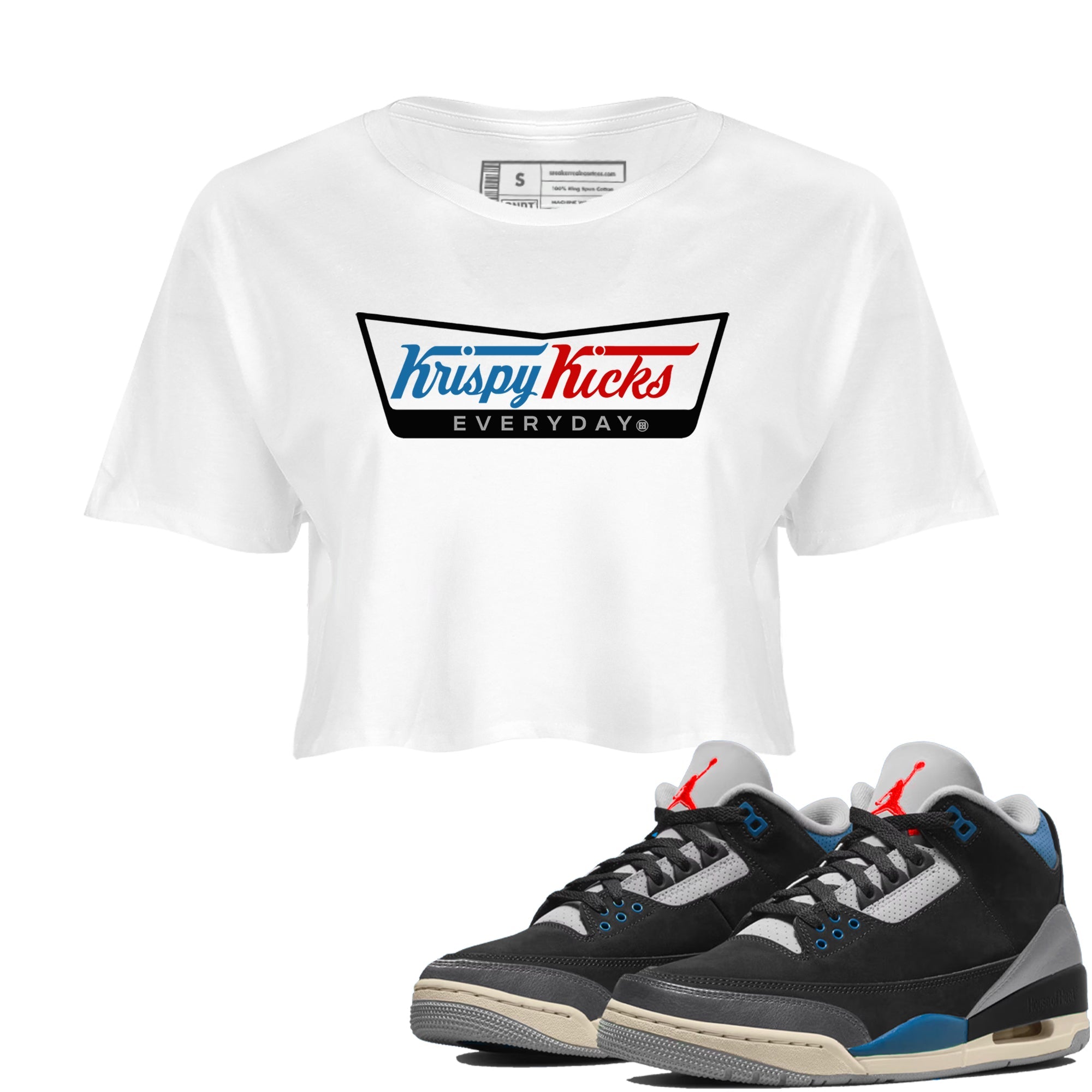 AJ3 Rare Air Graphic shirts Krispy Kicks shirts Air Jordan 3 Rare Air best t-shirts to wear with jordans SNRT Sneaker Tees unisex cotton White 1 crop tee