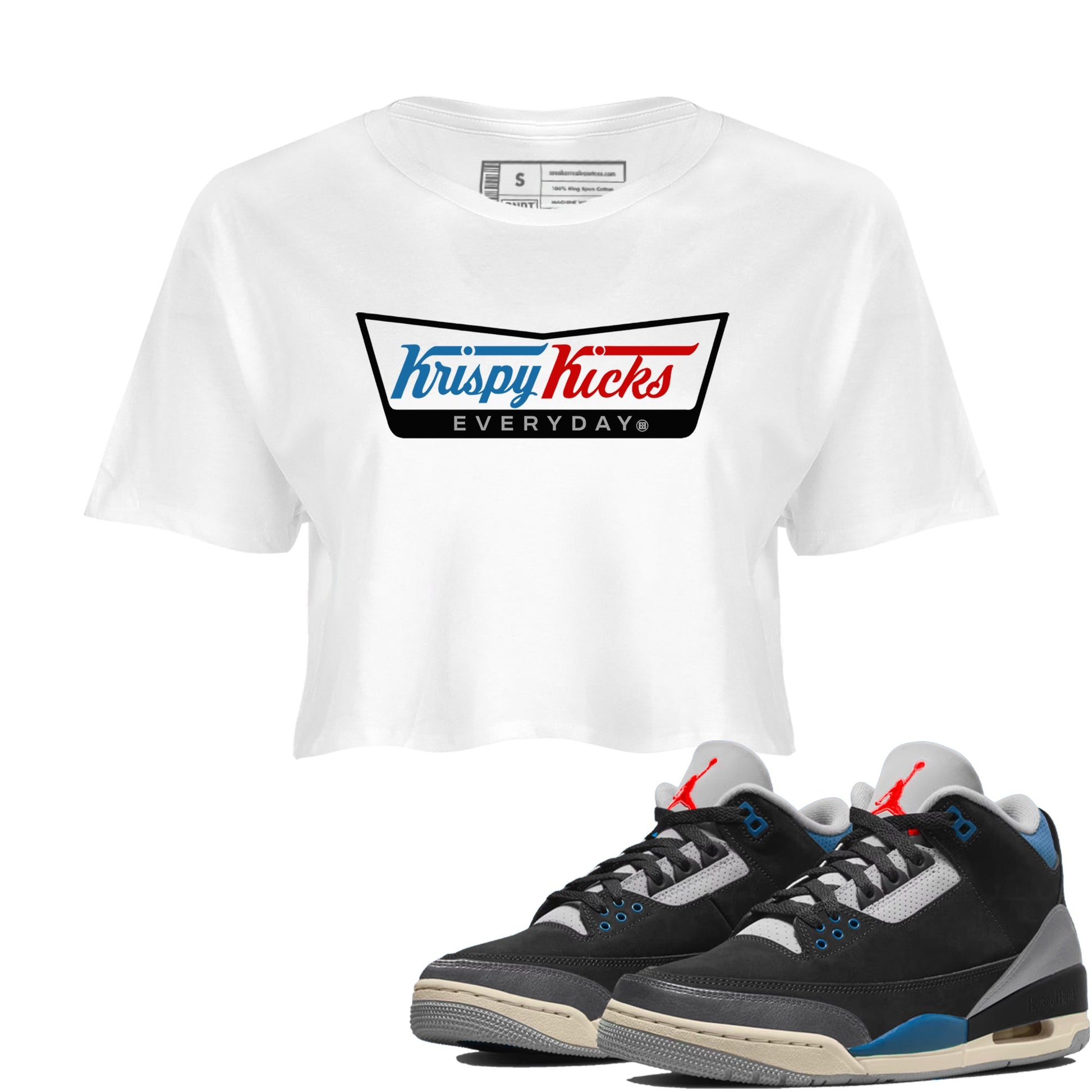 AJ3 Rare Air Graphic shirts Krispy Kicks shirts Air Jordan 3 Rare Air best t-shirts to wear with jordans SNRT Sneaker Tees unisex cotton White 1 crop tee