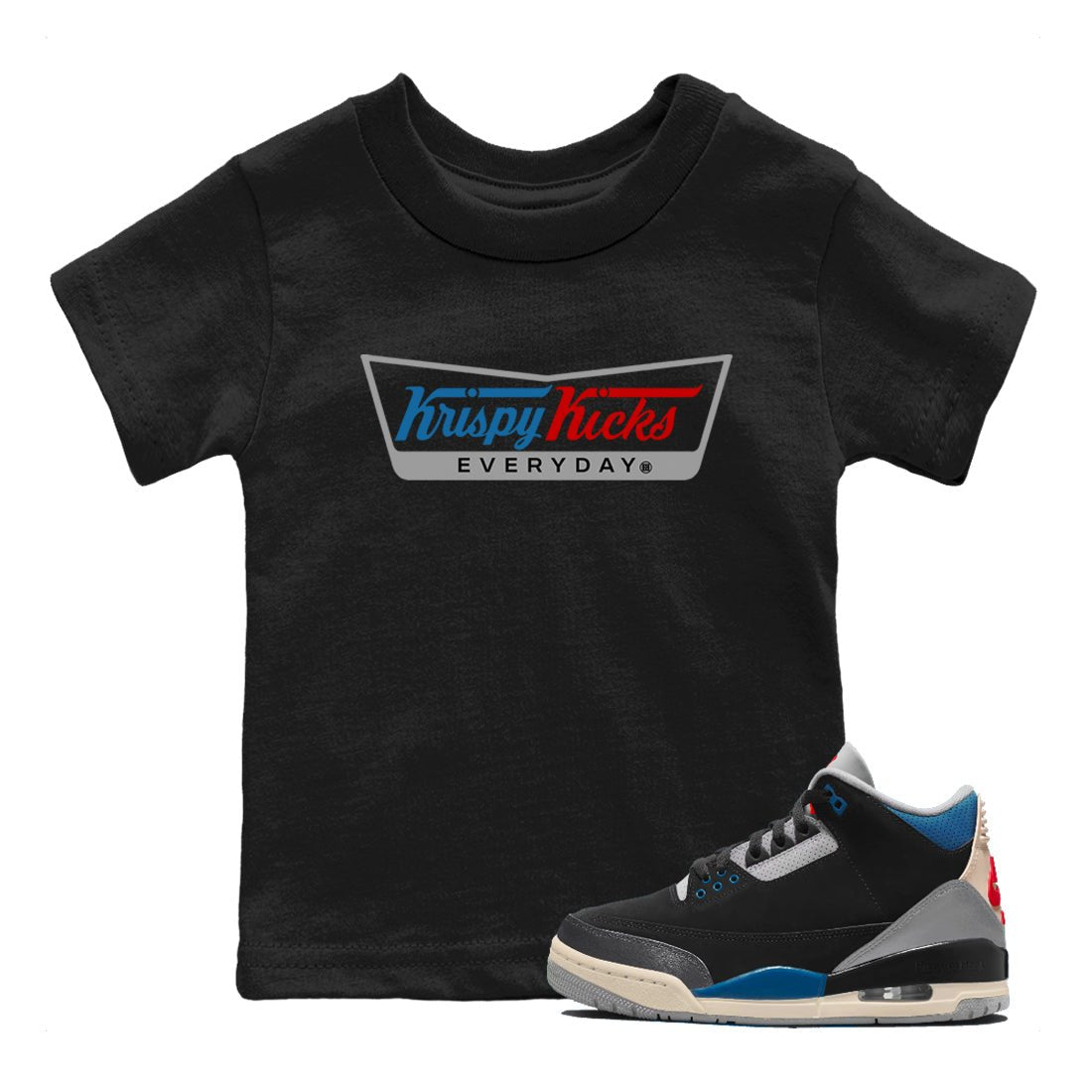 AJ3 Rare Air Graphic shirts Krispy Kicks shirts Air Jordan 3 Rare Air best t-shirts to wear with jordans SNRT Sneaker Tees Youth Baby Black 1 tee
