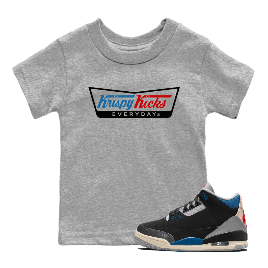 AJ3 Rare Air Graphic shirts Krispy Kicks shirts Air Jordan 3 Rare Air best t-shirts to wear with jordans SNRT Sneaker Tees Youth Baby Heather Grey 1 tee