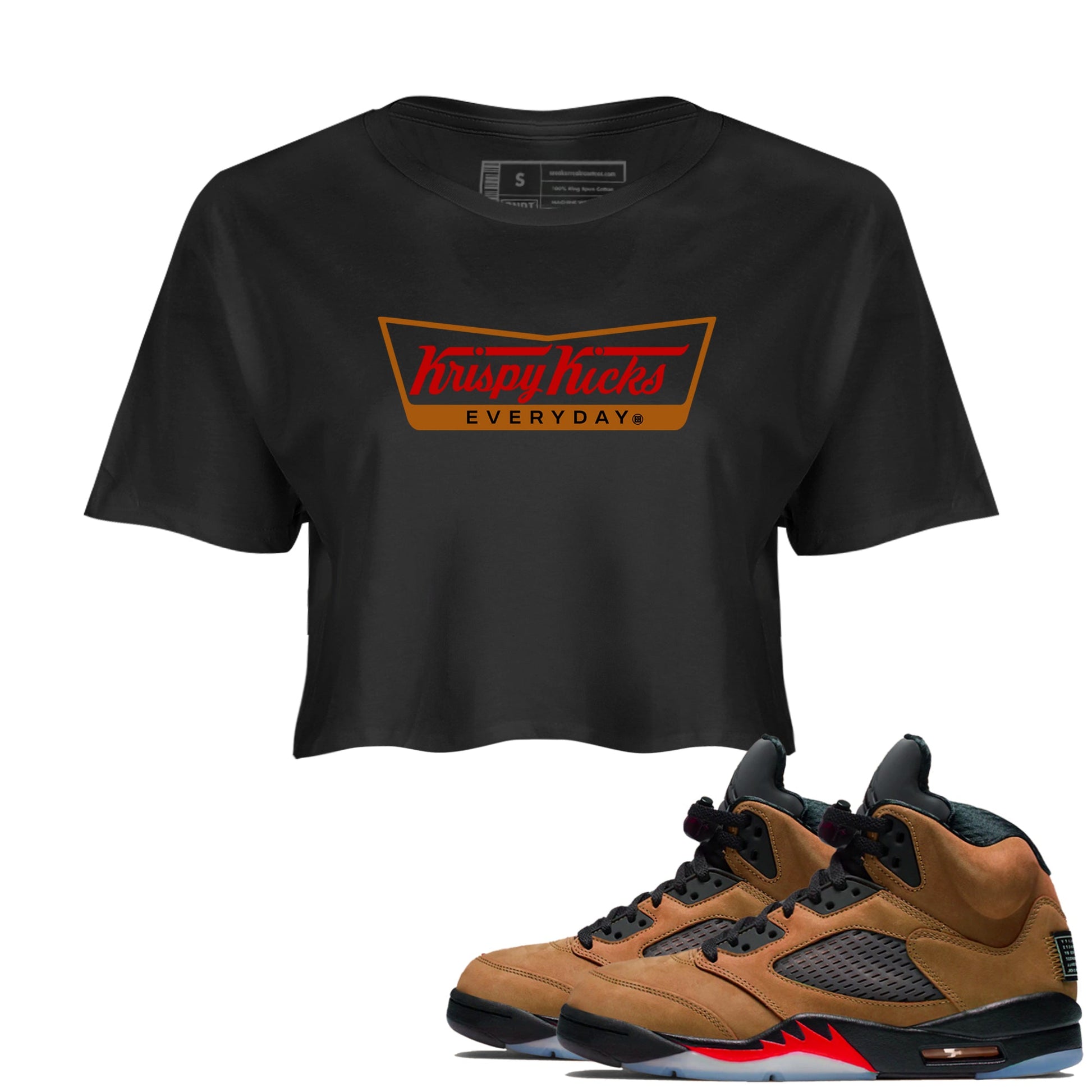 5s Archaeo Brown shirts to match jordans Krispy Kicks sneaker match tees Air Jordan 5 Archaeo Brown SNRT Sneaker Release Tees unisex cotton Black 1 Crop Shirts