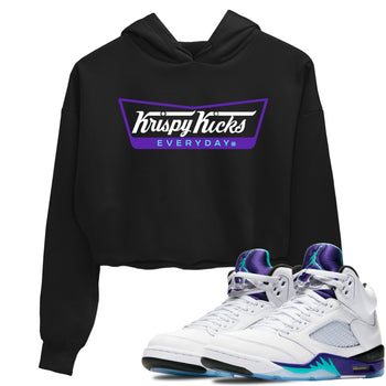 Air Jordan 5 Grape Graphic shirts Krispy Kicks shirts 5 Retro Grape best t-shirts to wear with jordans SNRT Sneaker Tees unisex cotton Black 1 crop tee
