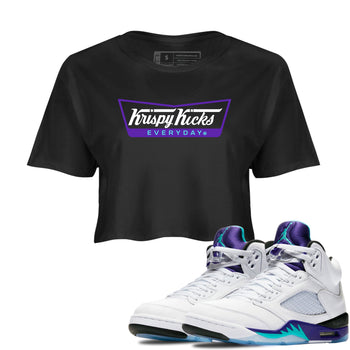 Air Jordan 5 Grape Graphic shirts Krispy Kicks shirts 5 Retro Grape best t-shirts to wear with jordans SNRT Sneaker Tees unisex cotton Black 1 crop tee
