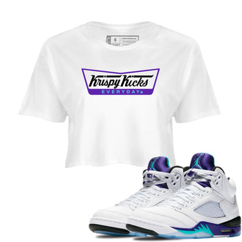 Air Jordan 5 Grape Graphic shirts Krispy Kicks shirts 5 Retro Grape best t-shirts to wear with jordans SNRT Sneaker Tees unisex cotton White 1 crop tee
