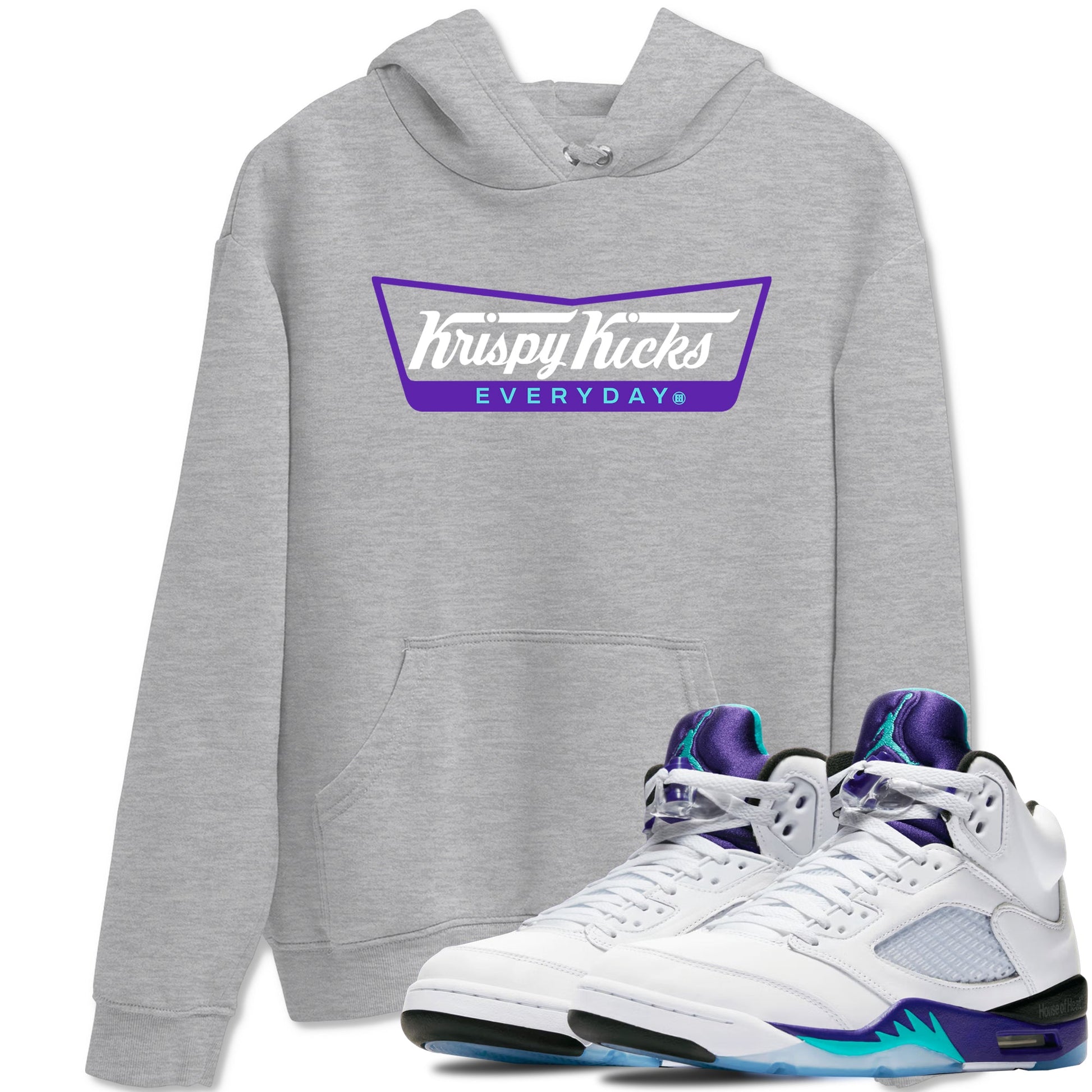 Air Jordan 5 Grape Graphic shirts Krispy Kicks shirts 5 Retro Grape best t-shirts to wear with jordans SNRT Sneaker Tees unisex cotton Heather Grey 1 shirts