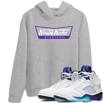 Air Jordan 5 Grape Graphic shirts Krispy Kicks shirts 5 Retro Grape best t-shirts to wear with jordans SNRT Sneaker Tees unisex cotton Heather Grey 1 shirts