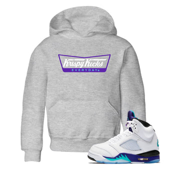 Air Jordan 5 Grape Graphic shirts Krispy Kicks shirts 5 Retro Grape best t-shirts to wear with jordans SNRT Sneaker Tees Youth Baby Heather Grey 1 tee