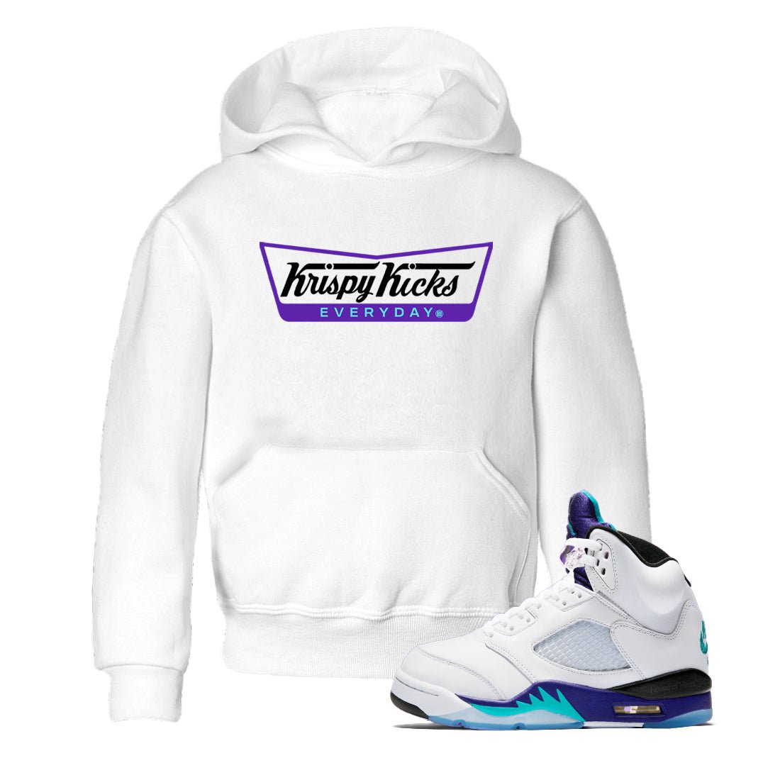 Air Jordan 5 Grape Graphic shirts Krispy Kicks shirts 5 Retro Grape best t-shirts to wear with jordans SNRT Sneaker Tees Youth Baby White 1 tee