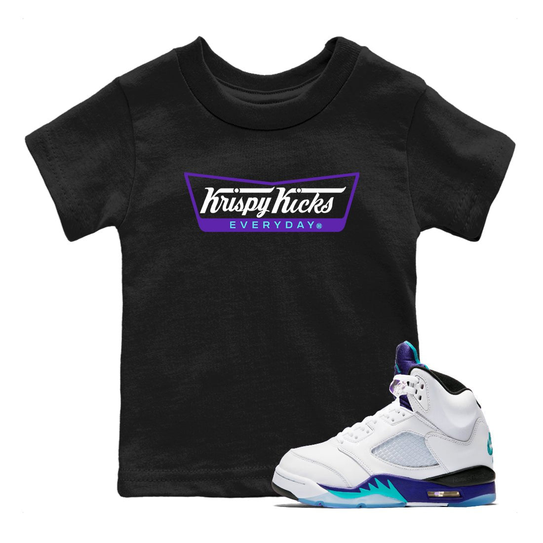 Air Jordan 5 Grape Graphic shirts Krispy Kicks shirts 5 Retro Grape best t-shirts to wear with jordans SNRT Sneaker Tees Youth Baby Black 1 tee