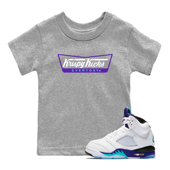 Air Jordan 5 Grape Graphic shirts Krispy Kicks shirts 5 Retro Grape best t-shirts to wear with jordans SNRT Sneaker Tees Youth Baby Heather Grey 1 tee