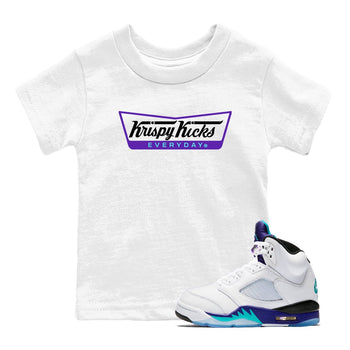 Air Jordan 5 Grape Graphic shirts Krispy Kicks shirts 5 Retro Grape best t-shirts to wear with jordans SNRT Sneaker Tees Youth Baby White 1 tee