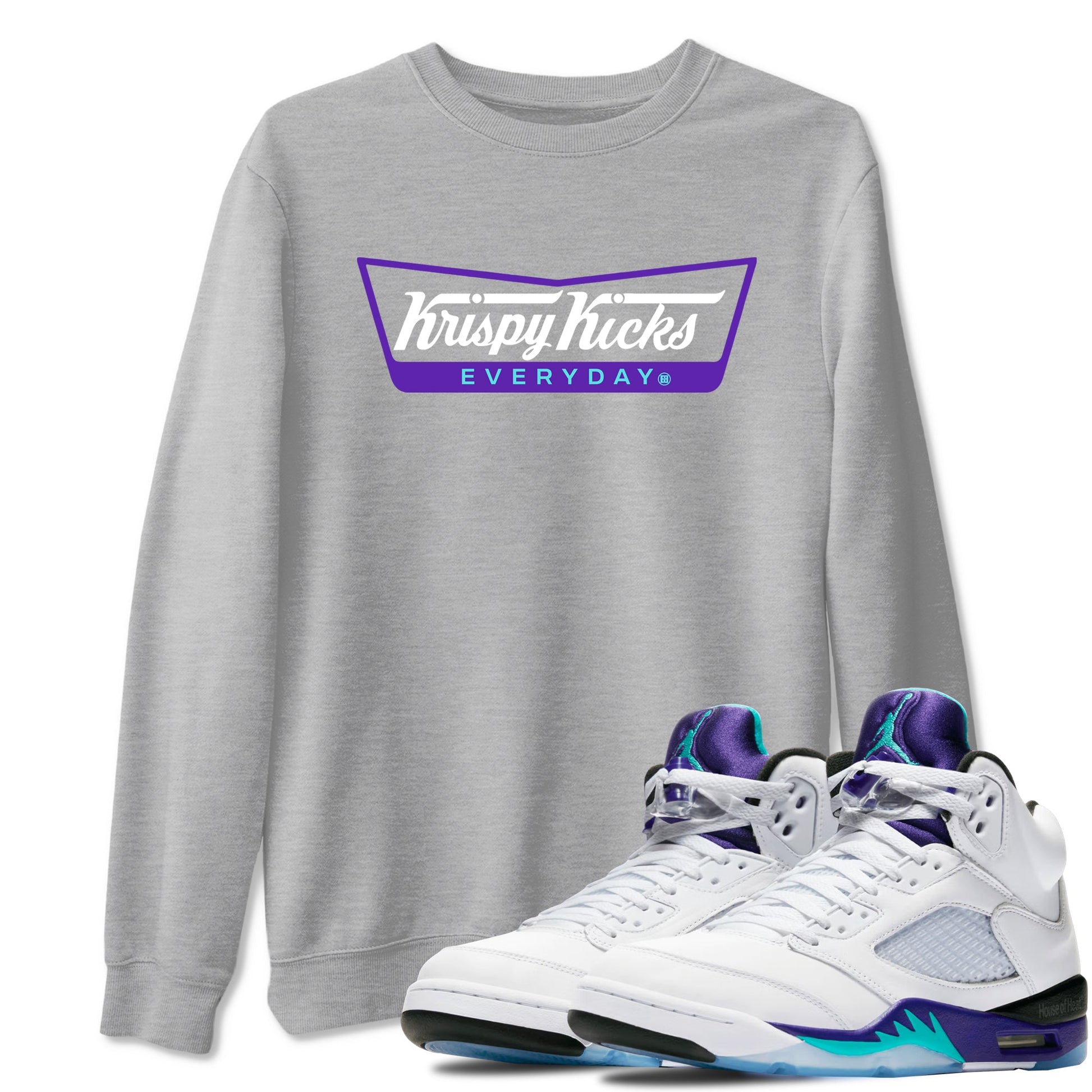 Air Jordan 5 Grape Graphic shirts Krispy Kicks shirts 5 Retro Grape best t-shirts to wear with jordans SNRT Sneaker Tees unisex cotton Heather Grey 1 shirts