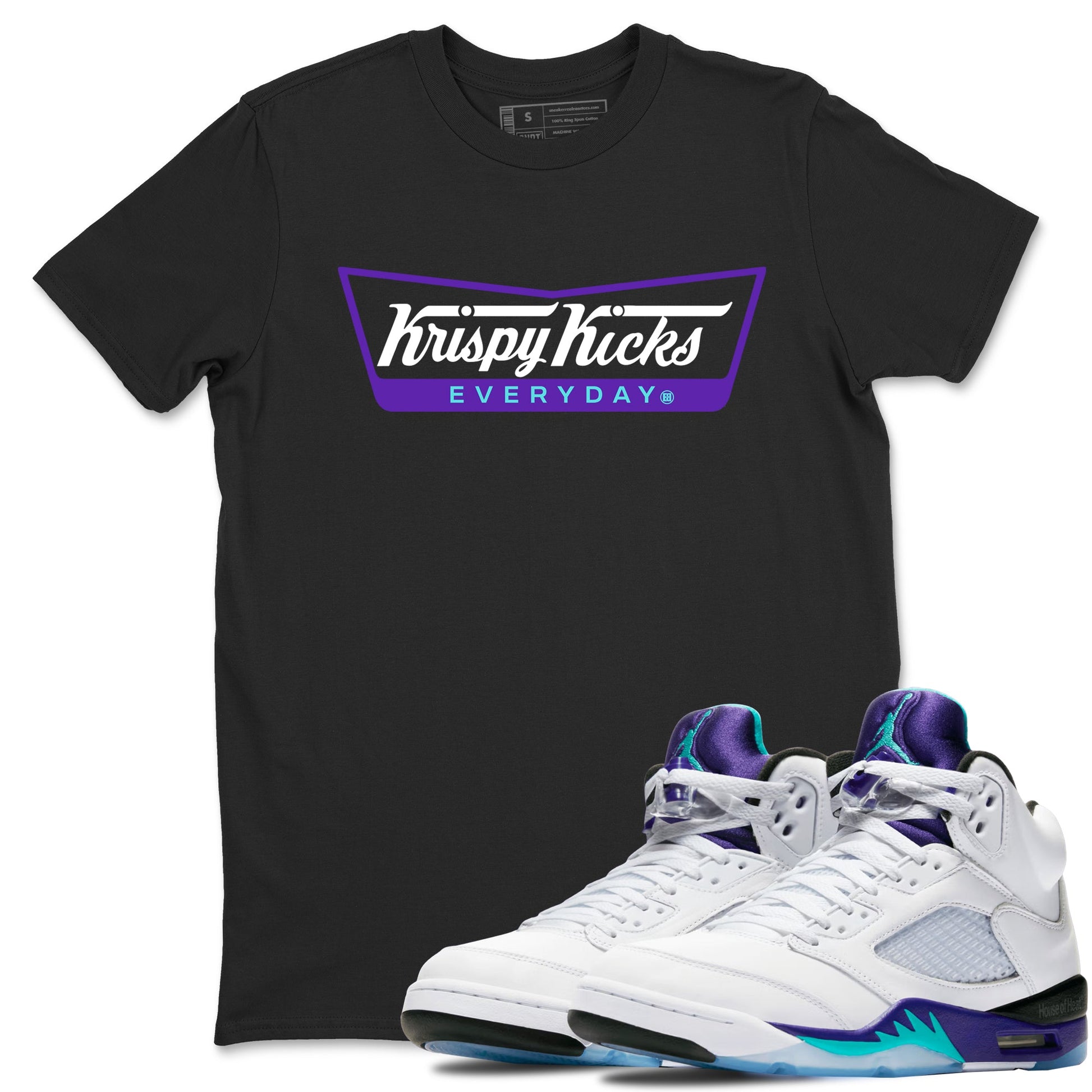 Air Jordan 5 Grape Graphic shirts Krispy Kicks shirts 5 Retro Grape best t-shirts to wear with jordans SNRT Sneaker Tees unisex cotton Black 1 shirts