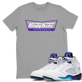 Air Jordan 5 Grape Graphic shirts Krispy Kicks shirts 5 Retro Grape best t-shirts to wear with jordans SNRT Sneaker Tees unisex cotton Heather Grey 1 shirts