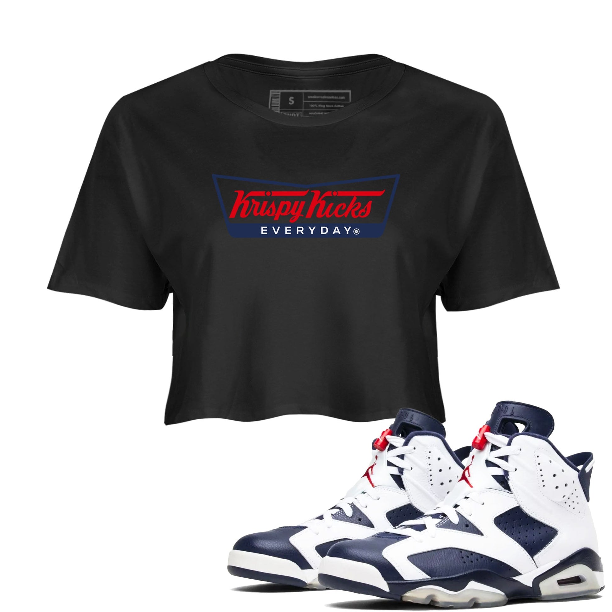 6s Olympic shirts to match jordans Krispy Kicks sneaker match tees Air Jordan 6 Olympic SNRT Sneaker Tees streetwear brand Black 1 crop tee