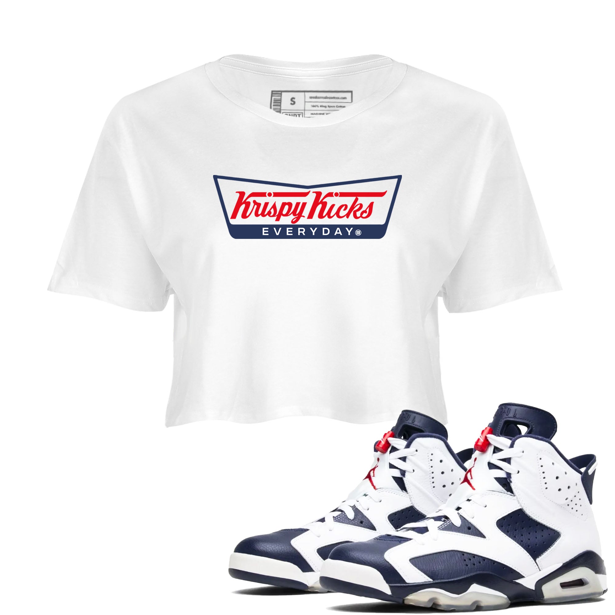 6s Olympic shirts to match jordans Krispy Kicks sneaker match tees Air Jordan 6 Olympic SNRT Sneaker Tees streetwear brand White 1 crop tee