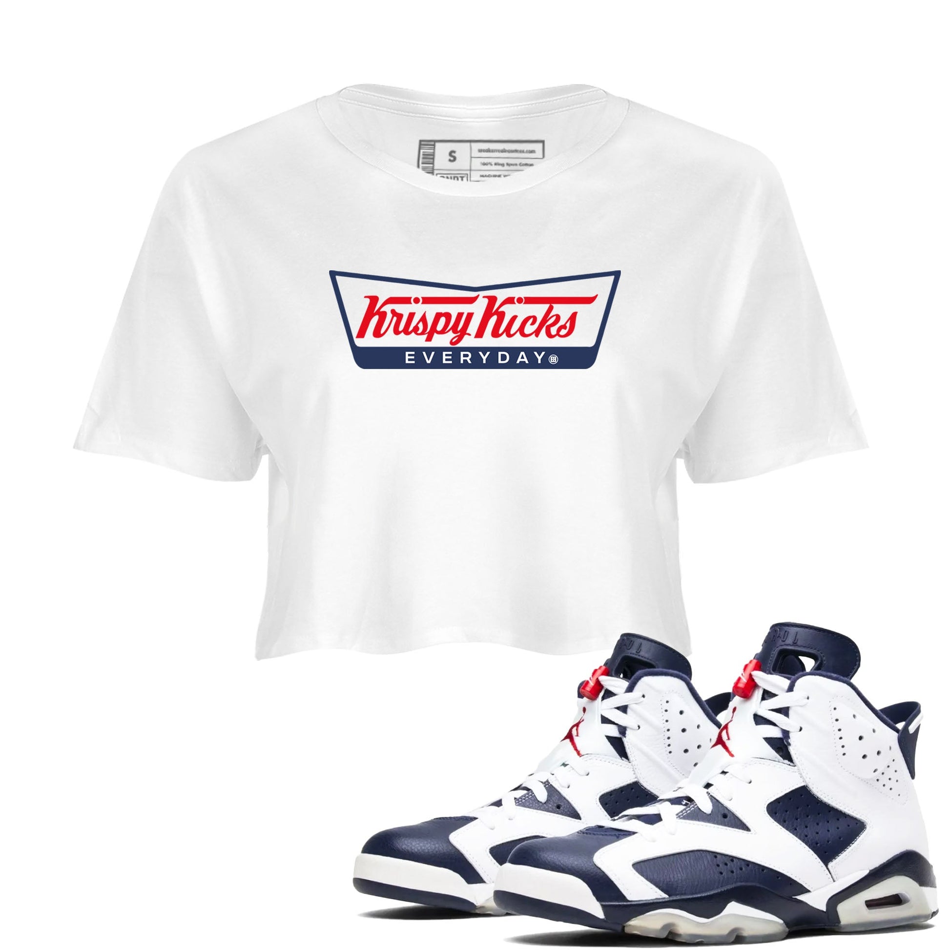 6s Olympic shirts to match jordans Krispy Kicks sneaker match tees Air Jordan 6 Olympic SNRT Sneaker Tees streetwear brand White 1 crop tee