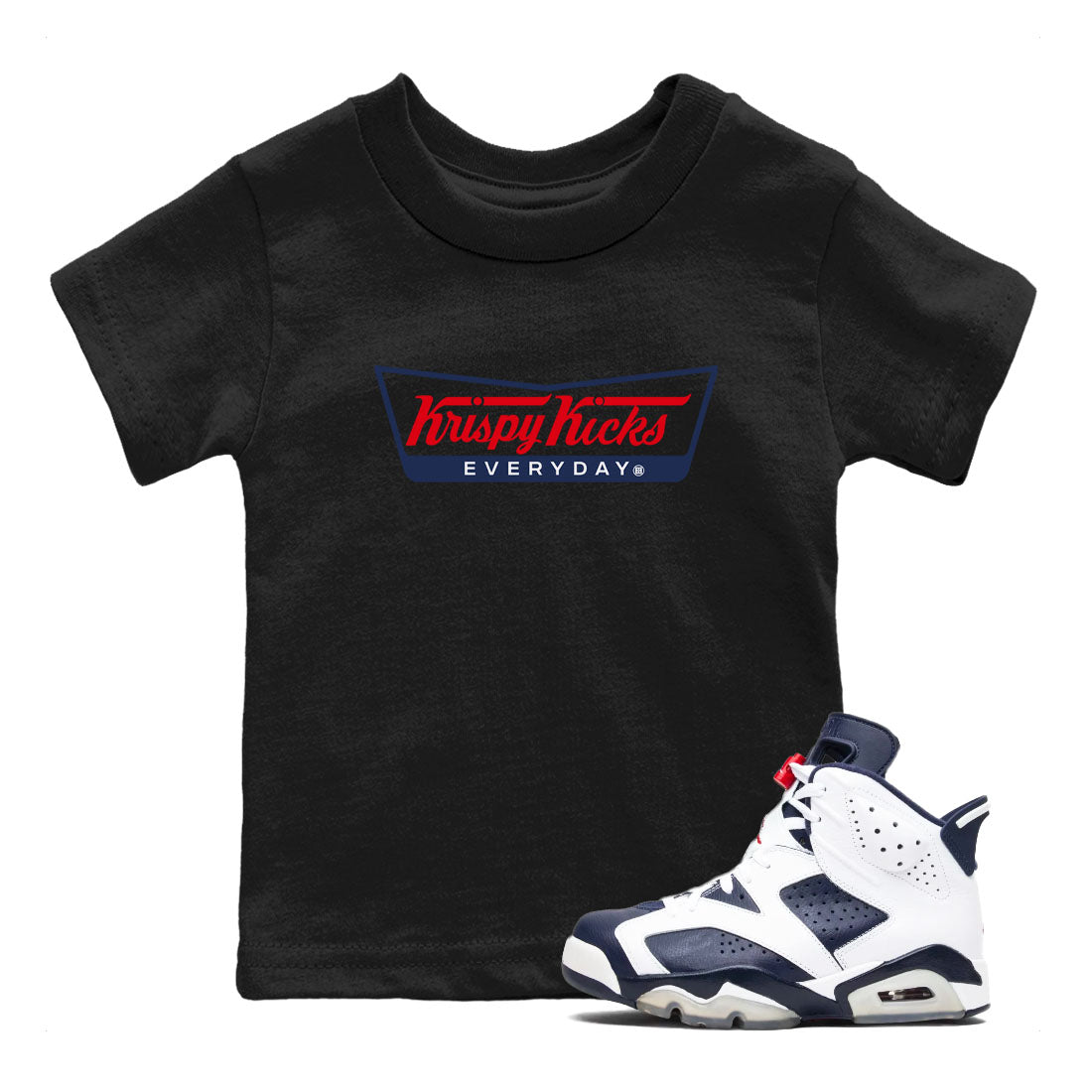 6s Olympic shirts to match jordans Krispy Kicks sneaker match tees Air Jordan 6 Olympic SNRT Sneaker Tees streetwear brand Baby and Youth Black 1 cotton tee