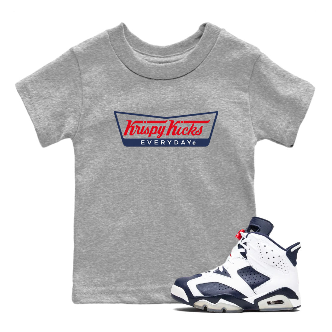6s Olympic shirts to match jordans Krispy Kicks sneaker match tees Air Jordan 6 Olympic SNRT Sneaker Tees streetwear brand Baby and Youth Heather Grey 1 cotton tee