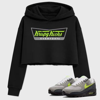 Sneaker match tees – Sneaker Tees To Match Air Max 90 Neon Yellow Shoes – Krispy Kicks Crop T-Shirt Black 1