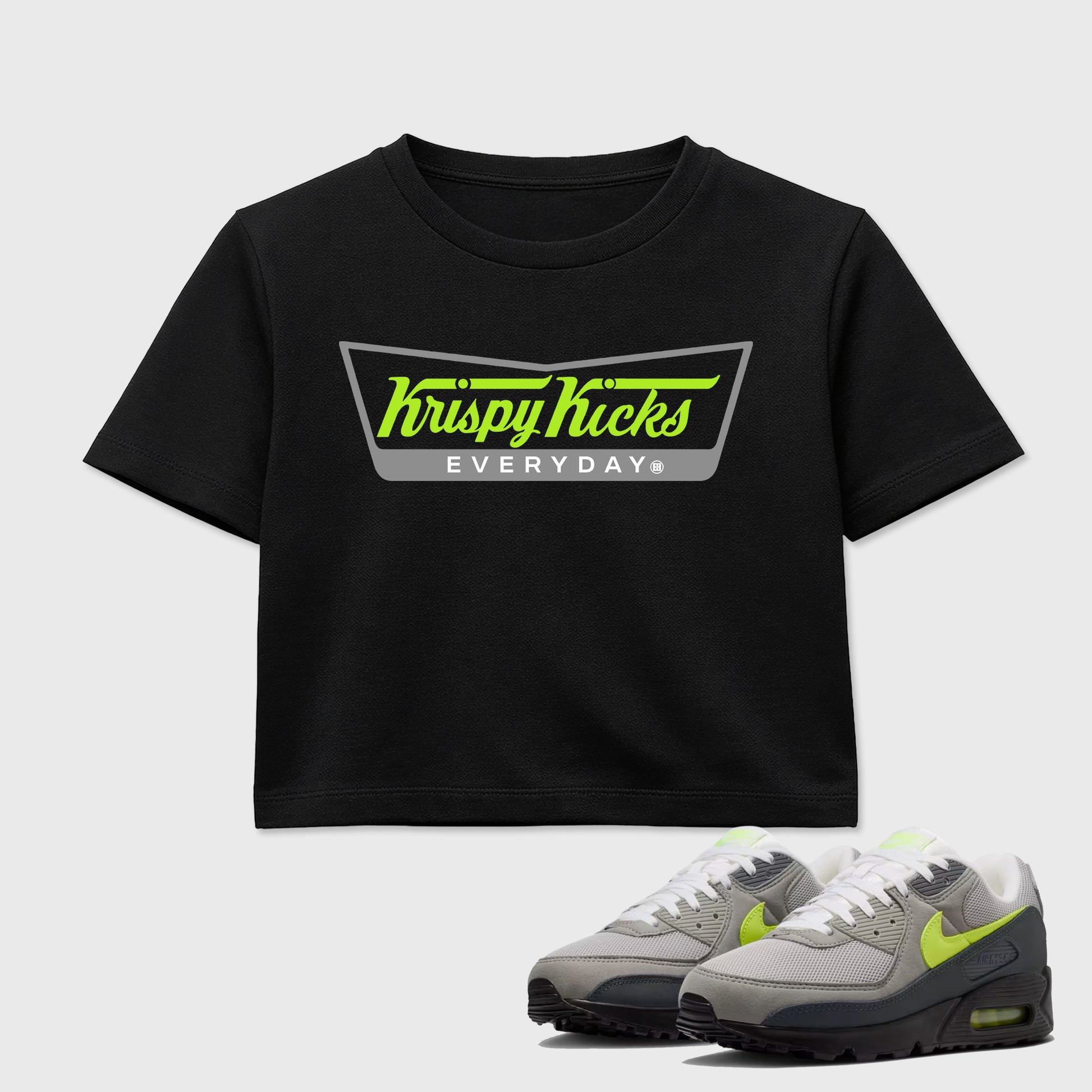 Sneaker match tees – Sneaker Tees To Match Air Max 90 Neon Yellow Shoes – Krispy Kicks Crop T-Shirt Black 1