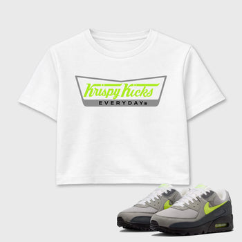 Sneaker match tees – Sneaker Tees To Match Air Max 90 Neon Yellow Shoes – Krispy Kicks Crop T-Shirt White 1