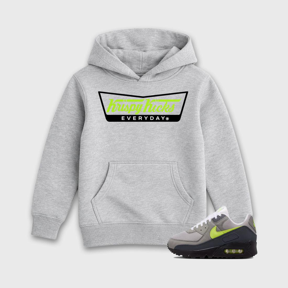 Sneaker match tees – Sneaker Tees To Match Air Max 90 Neon Yellow Shoes – Krispy Kicks Kids T-Shirt Heather Grey 1