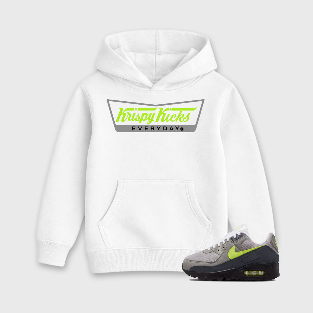 Sneaker match tees – Sneaker Tees To Match Air Max 90 Neon Yellow Shoes – Krispy Kicks Kids T-Shirt White 1