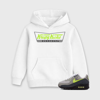 Sneaker match tees – Sneaker Tees To Match Air Max 90 Neon Yellow Shoes – Krispy Kicks Kids T-Shirt White 1
