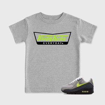 Sneaker match tees – Sneaker Tees To Match Air Max 90 Neon Yellow Shoes – Krispy Kicks Kids T-Shirt Heather Grey 1
