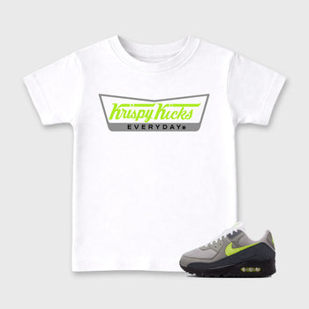 Sneaker match tees – Sneaker Tees To Match Air Max 90 Neon Yellow Shoes – Krispy Kicks Kids T-Shirt White 1