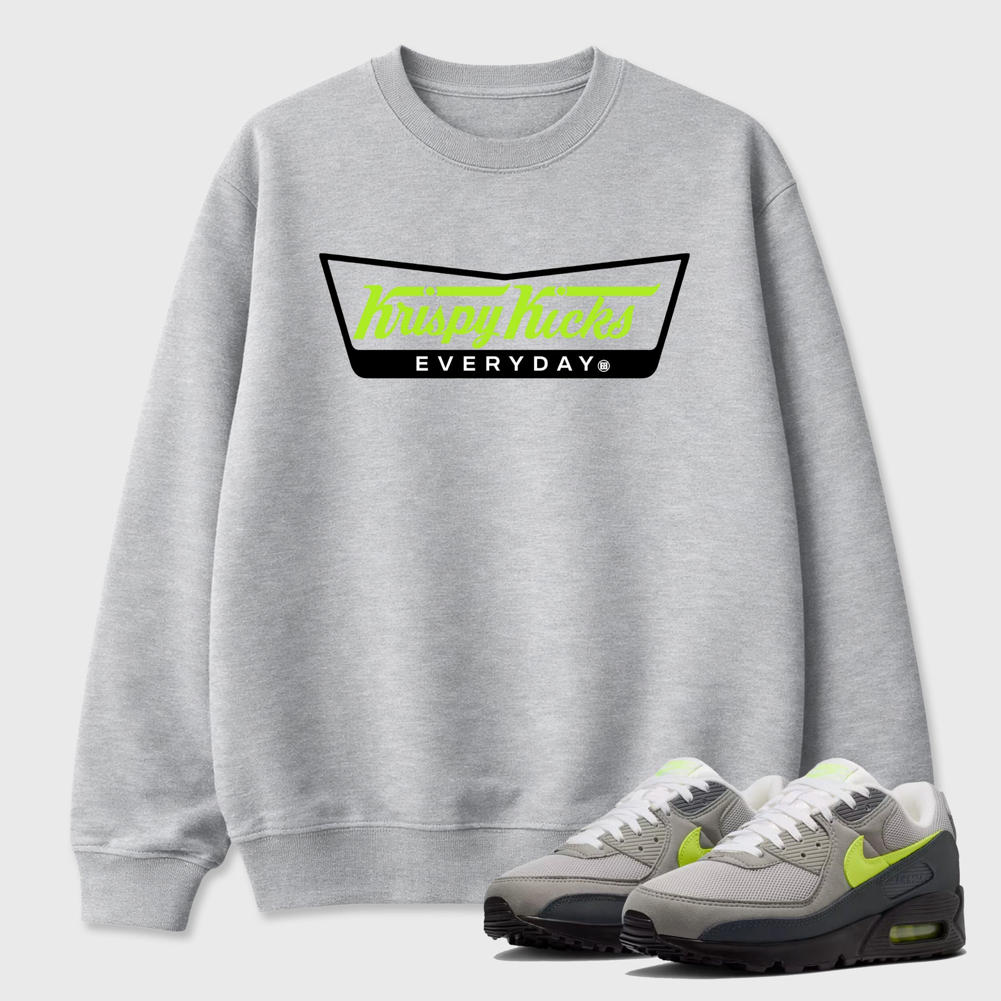 Sneaker match tees – Sneaker Tees To Match Air Max 90 Neon Yellow Shoes – Krispy Kicks Tee Heather Grey 1