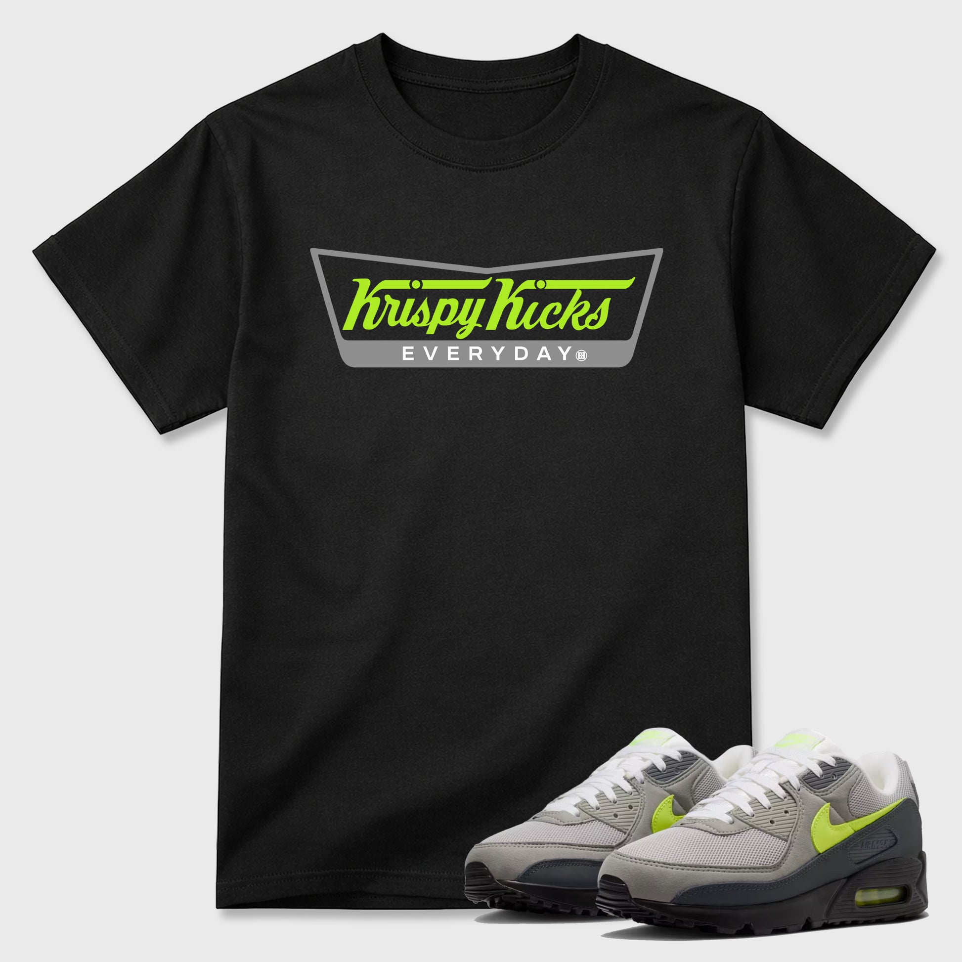 Sneaker match tees – Sneaker Tees To Match Air Max 90 Neon Yellow Shoes – Krispy Kicks Tee Black 1