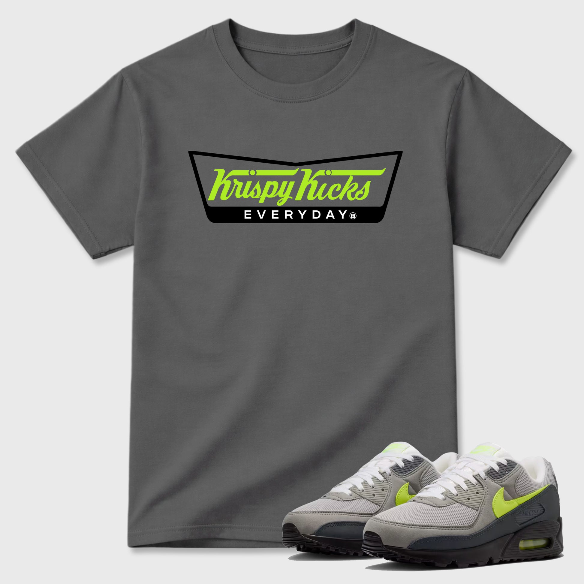 Sneaker match tees – Sneaker Tees To Match Air Max 90 Neon Yellow Shoes – Krispy Kicks Tee Cool Grey 1