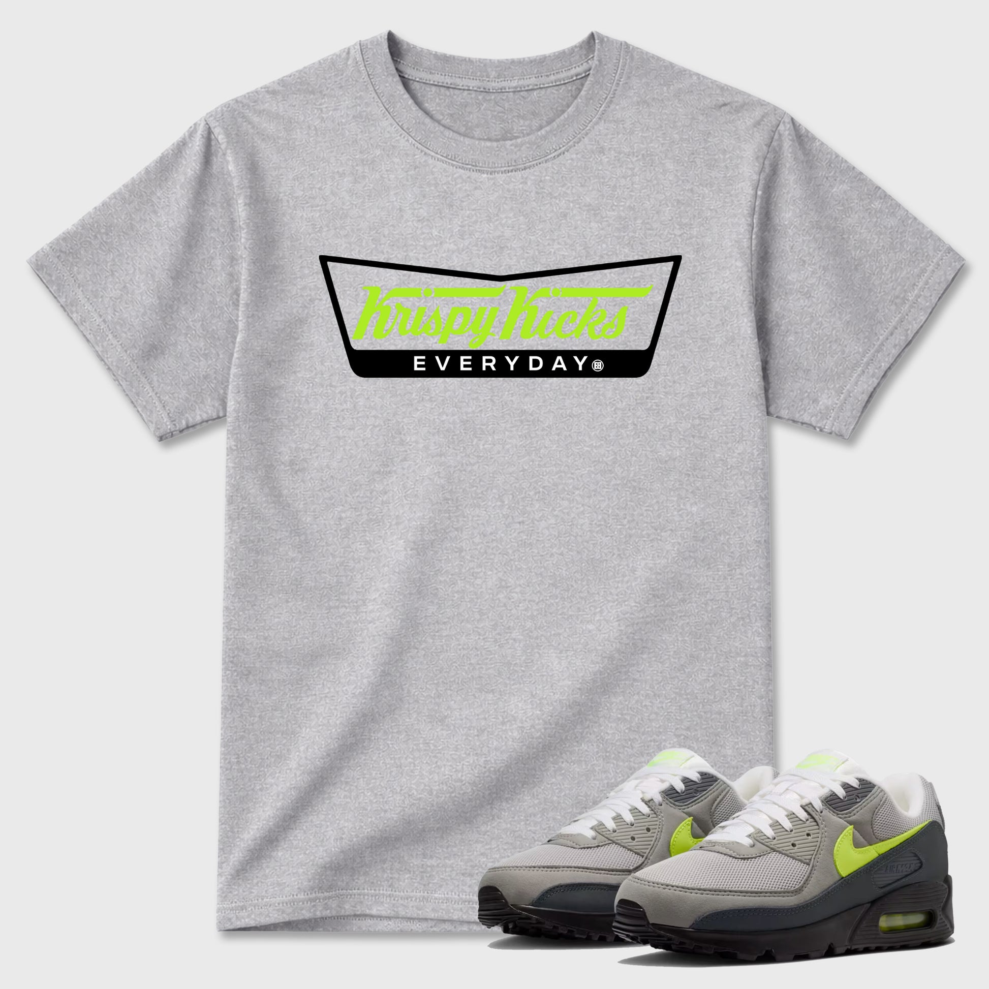 Sneaker match tees – Sneaker Tees To Match Air Max 90 Neon Yellow Shoes – Krispy Kicks Tee Heather Grey 1