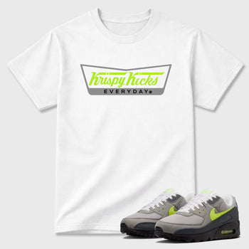 Sneaker match tees – Sneaker Tees To Match Air Max 90 Neon Yellow Shoes – Krispy Kicks Tee White 1