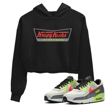 Sneaker Threads – Sneaker Tees To Match Air Max 90 Spruce Aura and Ghost Green – Krispy Kicks Crop Tee Black 1. Perfect for Jordan releases 2025 colorways.