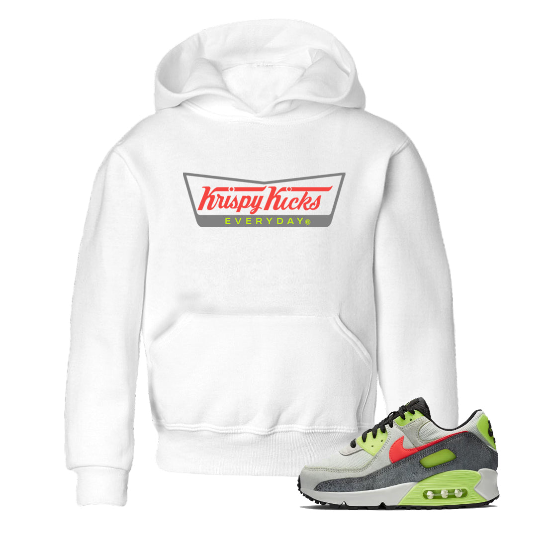 Sneaker Threads – Sneaker Tees To Match Air Max 90 Spruce Aura and Ghost Green – Krispy Kicks Youth Graphic Tee White 1. Perfect for Jordan releases 2025 colorways.