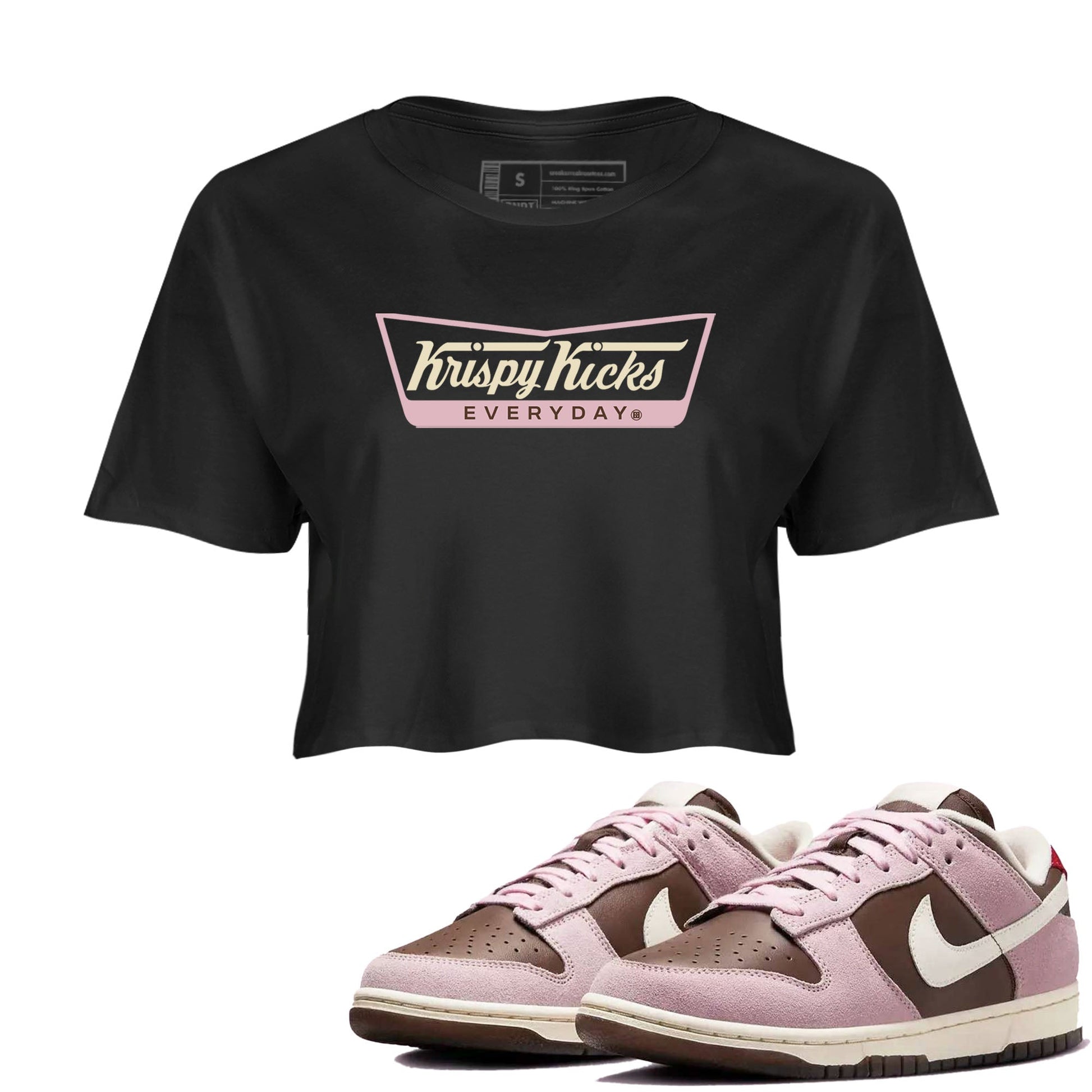 Dunk Cacao Wow And Pink Foam shirts to match jordans Krispy Kicks sneaker match tees Dunk Cacao Wow And Pink Foam SNRT Sneaker Tees streetwear brand Black 1 crop tee