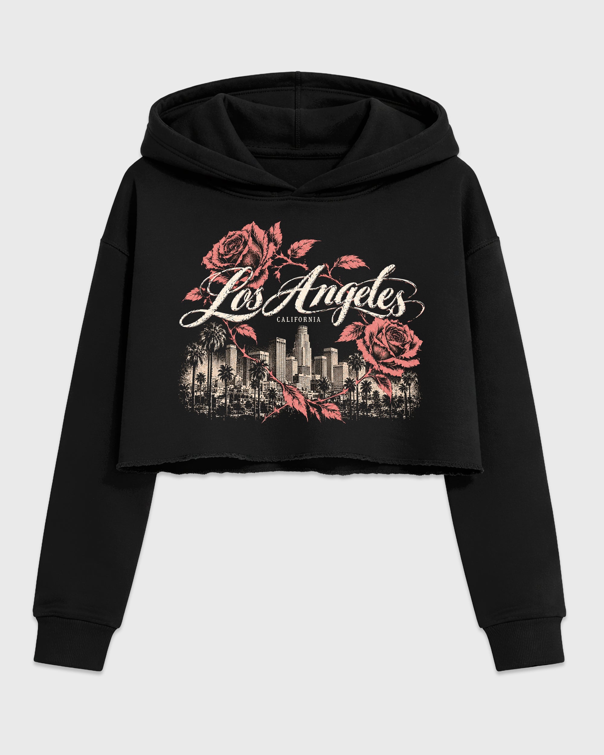 LA Roses Women’s Graphic Crop Tee featuring original streetwear artwork designed to match the Air Jordan 3 Fireside. Black 2 Crop Tee.