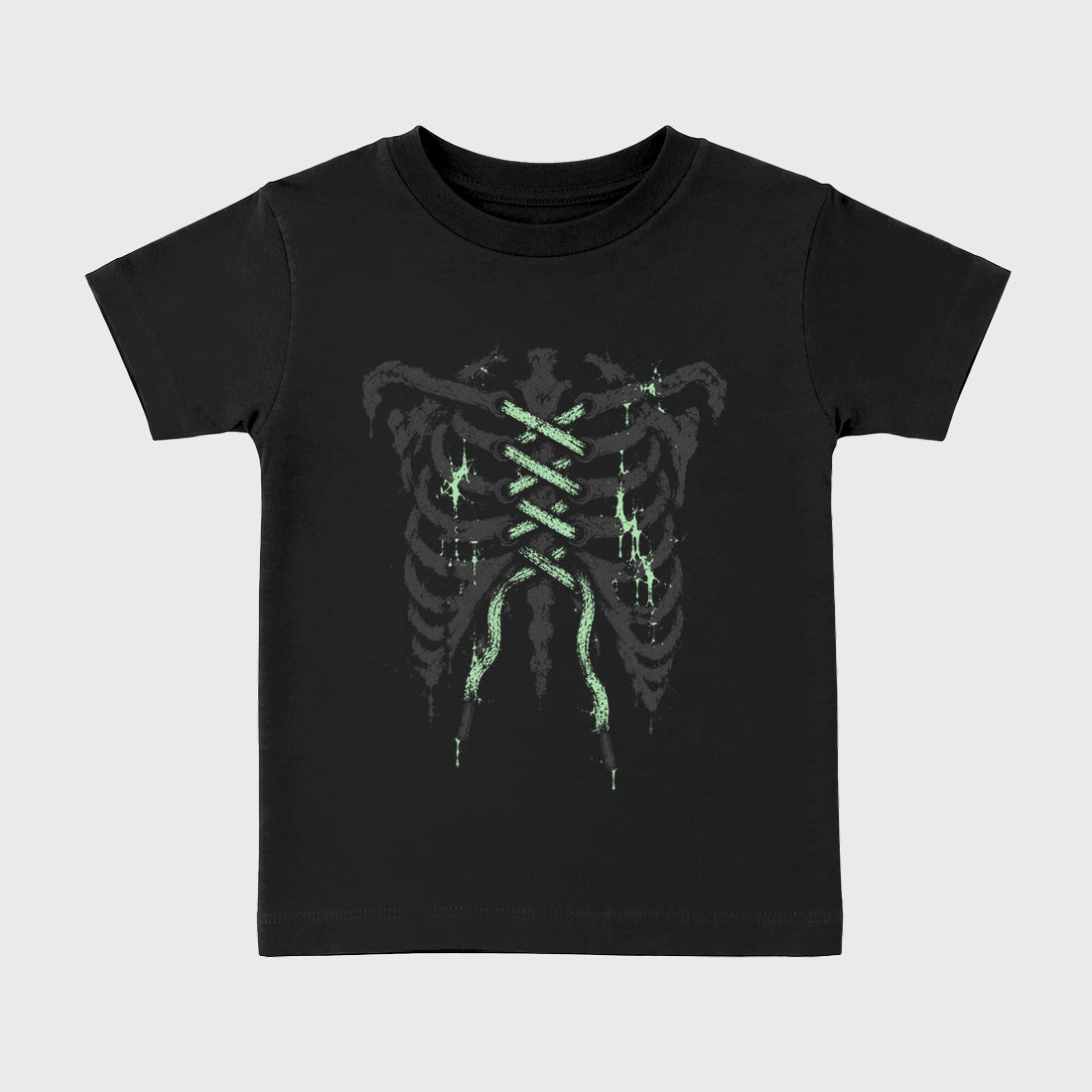 Laced Bones Baby & Kids Graphic T-Shirt featuring original artwork designed to match the Halloween. Black 1 Kids Graphic Tee.